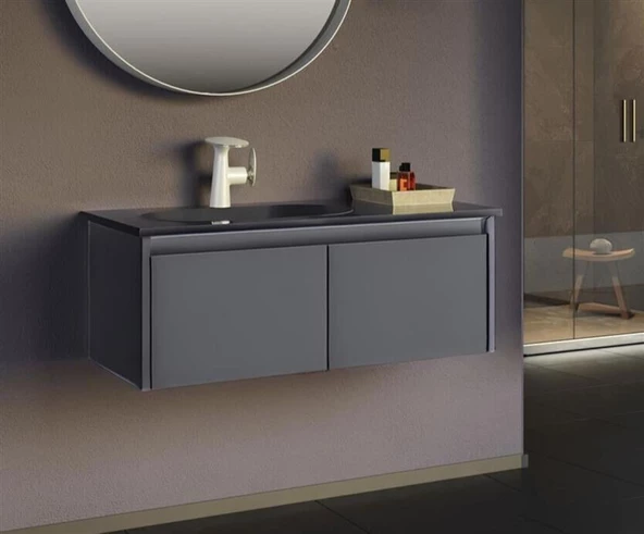 Orka Lisbon 90 cm Mat Antrasit Banyo Dolabı Takımı - Resim 2