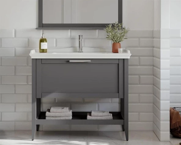 Orka Bastle 80 cm Gri Banyo Dolabı Alt Modül ve Lavabo ürün görseli