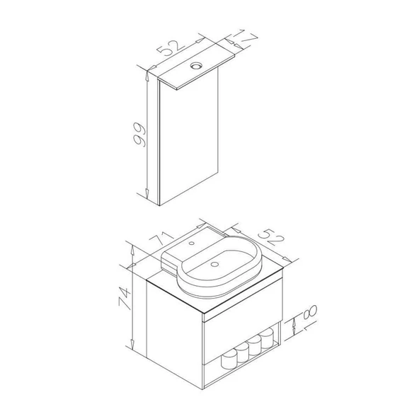 Orka Knidos 70 cm Navaro Ledli Ayna Banyo Dolabı Takımı - 5