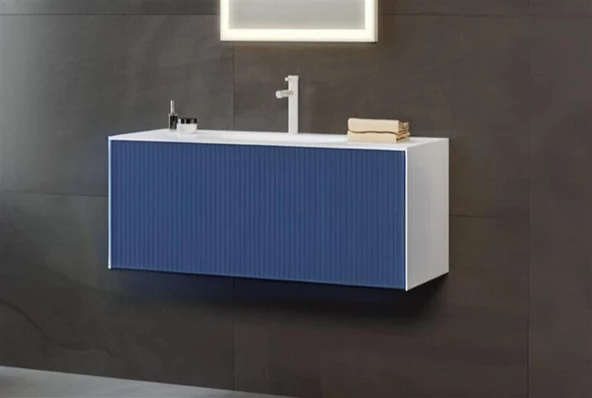Orka Cube 80 cm Lacivert Banyo Dolabı Alt Modül ve Lavabo
