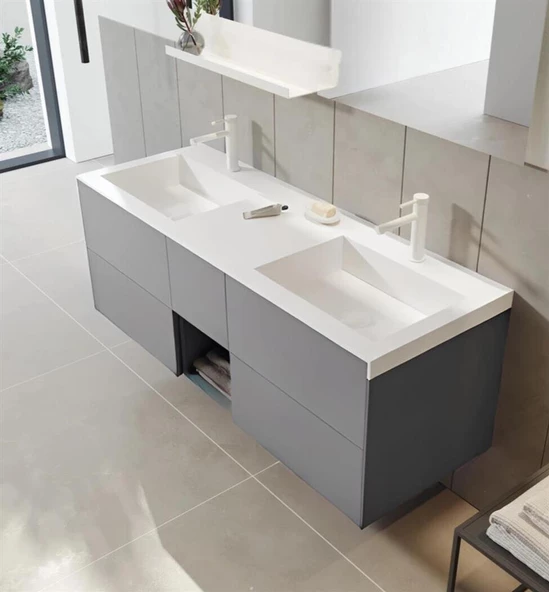 Orka Milano 140 cm Gri Banyo Dolabı Alt Modül ve Lavabo
