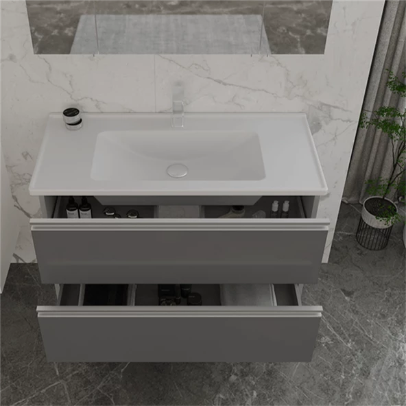Orka Terme 100 cm Gri Çekmeceli Banyo Dolabı Alt Modül ve Lavabo