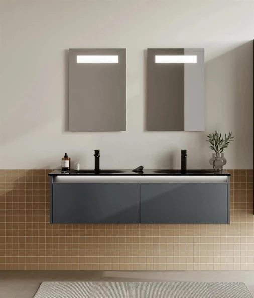 Orka Lisbon 130 cm Mat Antrasit Banyo Dolabı Takımı