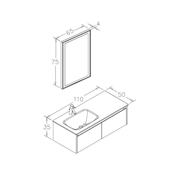 Orka Lisbon 110 cm Mat Beyaz Banyo Dolabı Takımı - Resim 4