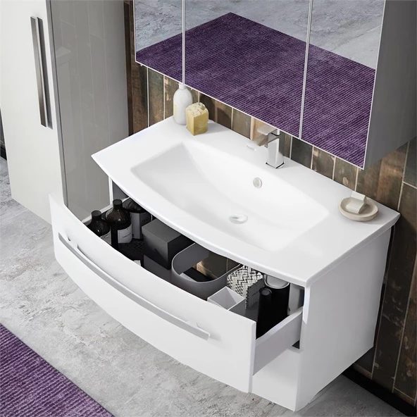 Orka Urla 110 cm Beyaz Banyo Dolabı Alt Modül ve Lavabo