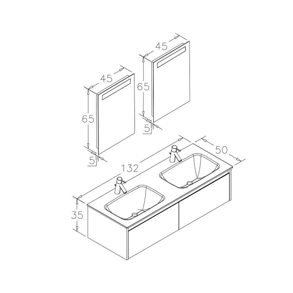 Orka Lisbon 130 cm Mat Gri Banyo Dolabı Takımı - Resim 3