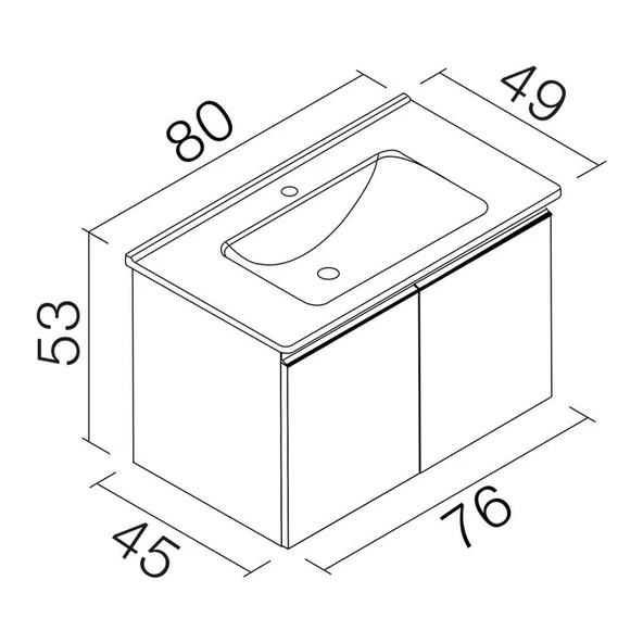 Orka Terme 80 cm Siyah Banyo Dolabı Alt Modül ve Lavabo - Resim 3