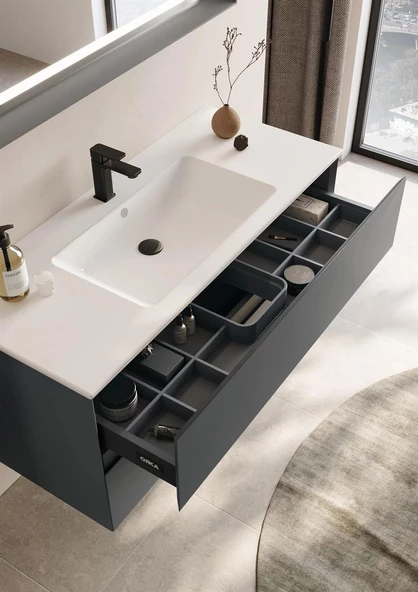 Orka Nest 121 cm Mat Antrasit Banyo Dolabı Alt Modül ve Lavabo