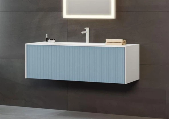 Orka Cube 120 cm Mavi Banyo Dolabı Alt Modül ve Lavabo