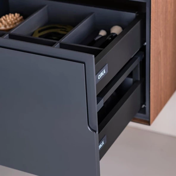 Orka Craft 120 cm Ceviz Antrasit Banyo Dolabı Alt Modül ve Lavabo - Resim 6