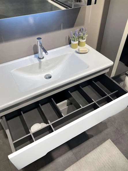 Orka Varna 120 cm Beyaz Banyo Dolabı Alt Modül ve Lavabo - 2