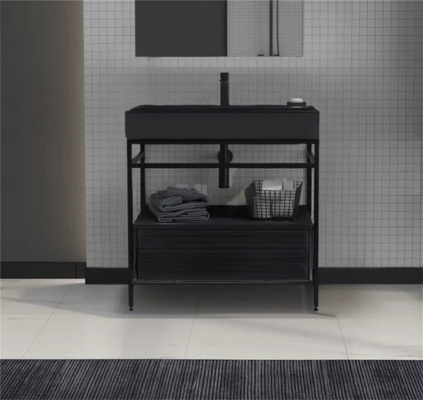 Orka Vegas 60 cm Antrasit Banyo Dolabı Alt Modül ve Lavabo