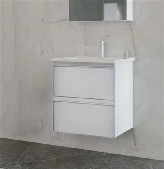 Orka Terme 60 cm Beyaz Çekmeceli Banyo Dolabı Alt Modül ve Lavabo
