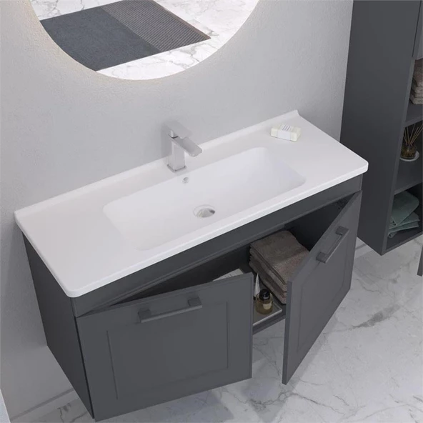Orka Limpo 80 cm Antrasit Kapaklı Dolabı Alt Modül ve Lavabo - 3