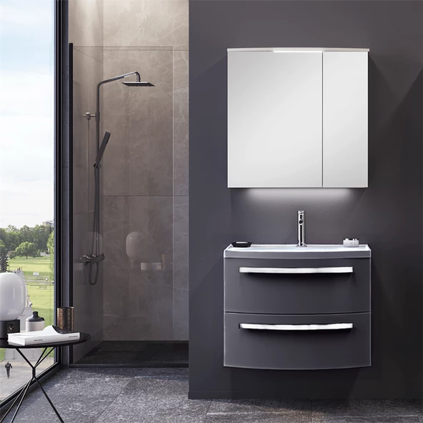 Orka Urla 70 cm Antrasit Banyo Dolabı Alt Modül ve Lavabo - Resim 2