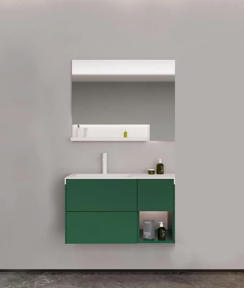 Orka Milano 100 cm Yeşil Banyo Dolabı Alt Modül ve Lavabo - Resim 2