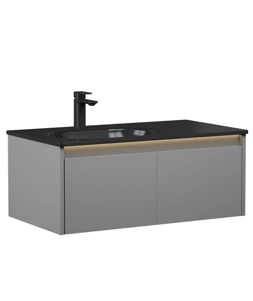 Orka Lisbon 110 cm Gri Banyo Dolabı Alt Modül ve Lavabo - Resim 2