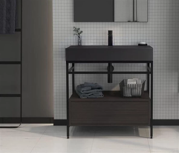 Orka Vegas 80 cm Antrasit Banyo Dolabı Alt Modül ve Lavabo