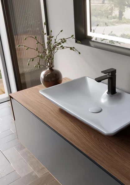 Orka Craft 120 cm Beyaz Antrasit Banyo Dolabı Alt Modül ve Lavabo - 2