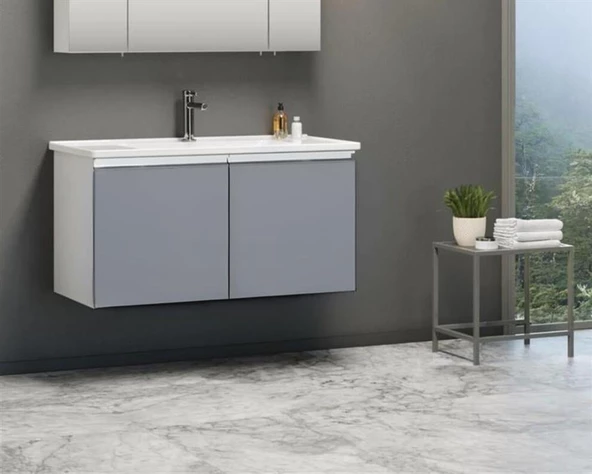 Orka Terme 100 cm Gri Banyo Dolabı Alt Modül ve Lavabo