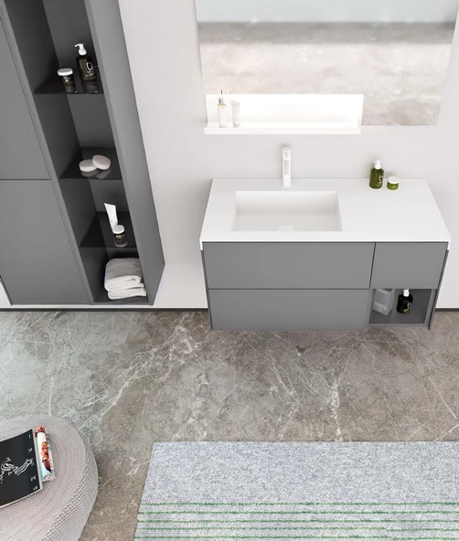 Orka Milano 120 cm Gri Banyo Dolabı Alt Modül ve Lavabo