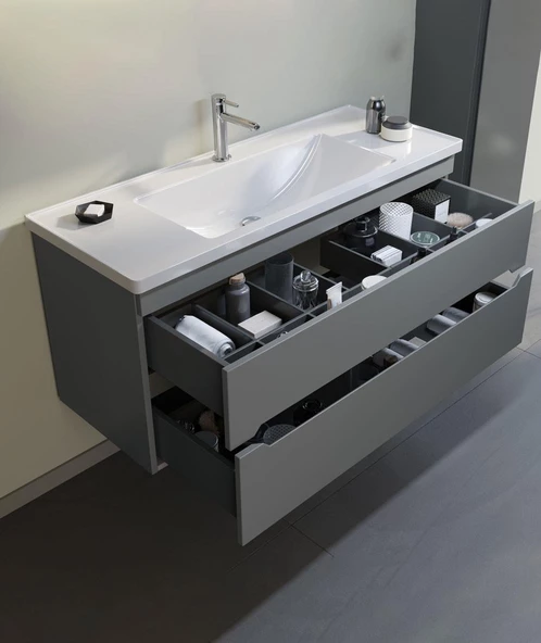 Orka Varna 120 cm Antrasit Banyo Dolabı Alt Modül ve Lavabo