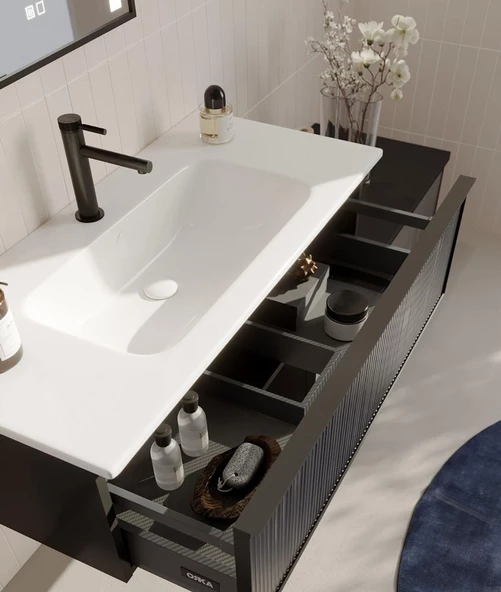 Orka Urban 120 cm Beyaz Füme Banyo Dolabı Alt Modül ve Lavabo - 2