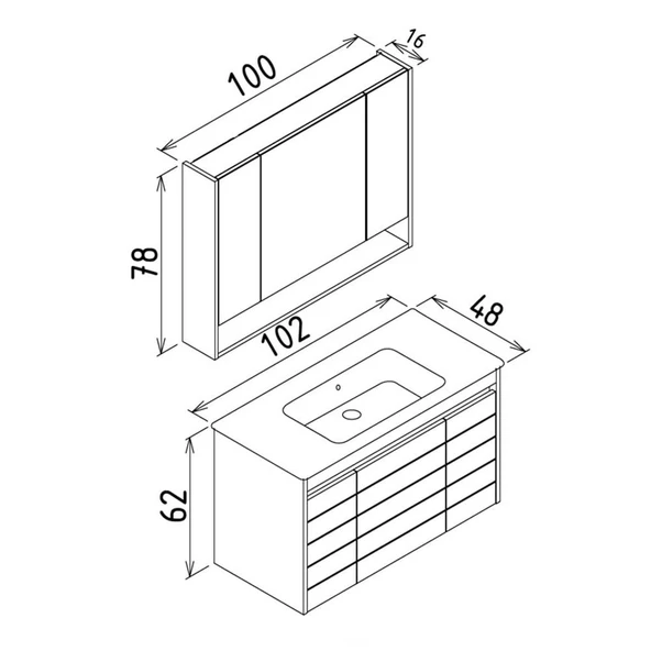 Orka Ricato 100 cm Kiraz Banyo Dolabı Alt Modül ve Lavabo - Resim 3