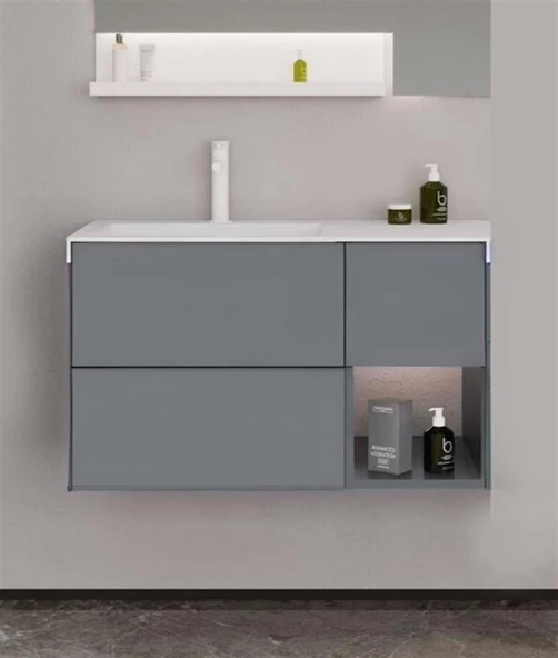 Orka Milano 100 cm Gri Banyo Dolabı Alt Modül ve Lavabo