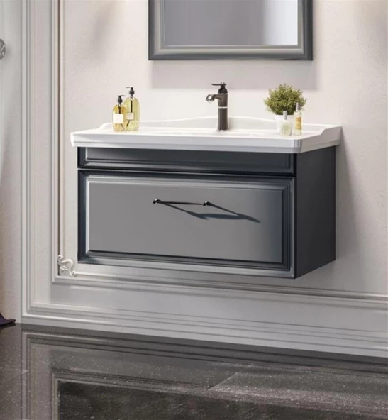 Orka Design 85 cm Antrasit Banyo Dolabı Alt Modül ve Lavabo