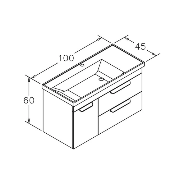 Orka Nova 100 cm Ceviz Banyo Dolabı Alt Modül ve Lavabo - Resim 4