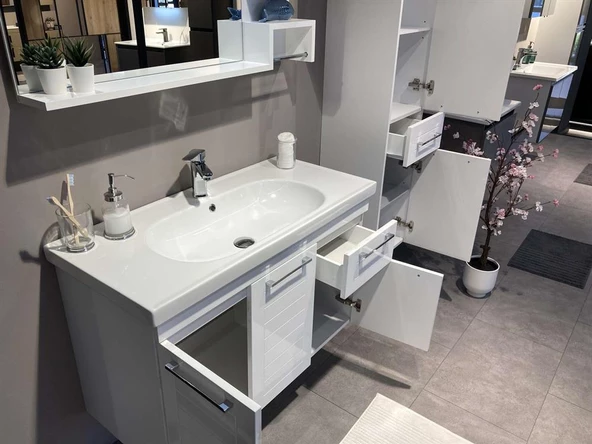 Orka Perge 85 cm Beyaz Lake Banyo Dolabı Alt Modül ve Lavabo - 3