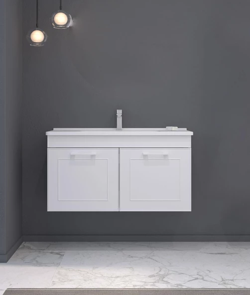 Orka Limpo 100 cm Beyaz Kapaklı Banyo Dolabı Alt Modül ve Lavabo