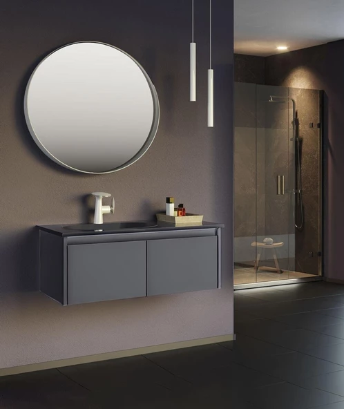 Orka Lisbon 90 cm Mat Antrasit Banyo Dolabı Takımı