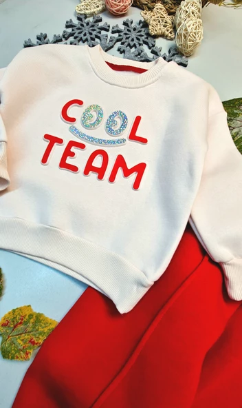 Kız Çocuk Ve Bebek Üçip Kalın Kışlık Cool Team Baskılı Eşofman Takımı - 2
