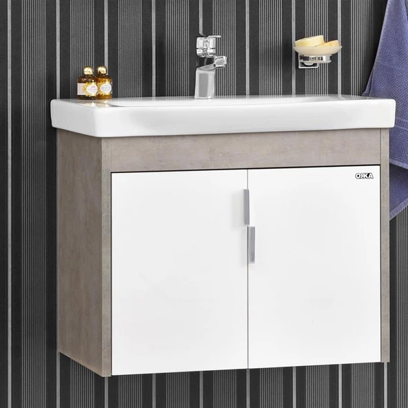 Orka Luna 65 cm Gri Banyo Dolabı Alt Modül ve Lavabo - Resim 2