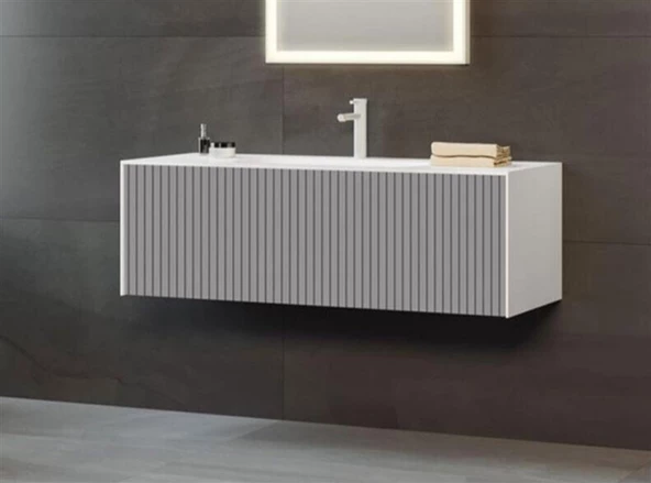 Orka Cube 120 cm Gri Banyo Dolabı Alt Modül ve Lavabo