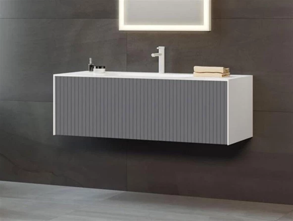 Orka Cube 120 cm Antrasit Banyo Dolabı Alt Modül ve Lavabo