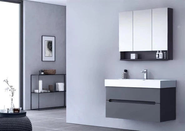 Orka Malta 100 cm Antrasit Banyo Dolabı Alt Modül ve Lavabo - 2