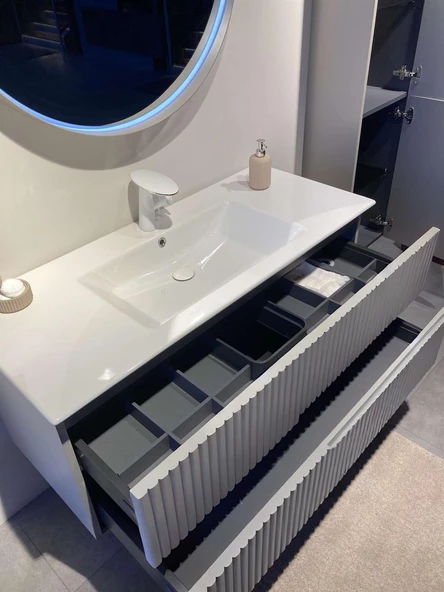 Orka Moonlight 90 cm Gri Banyo Dolabı Alt Modül ve Lavabo - 2