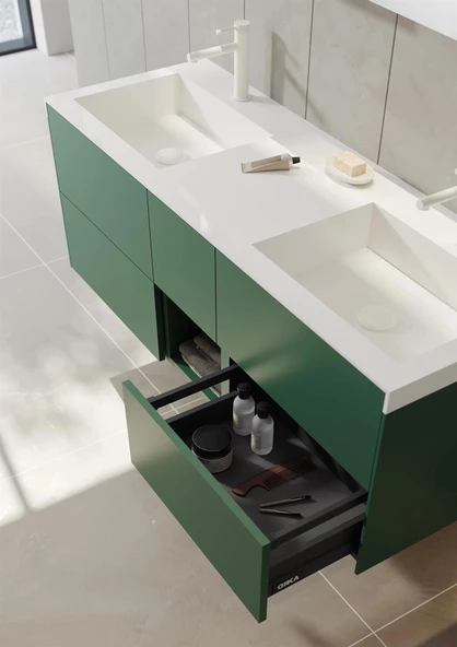 Orka Milano 140 cm Yeşil Banyo Dolabı Alt Modül ve Lavabo - Resim 2