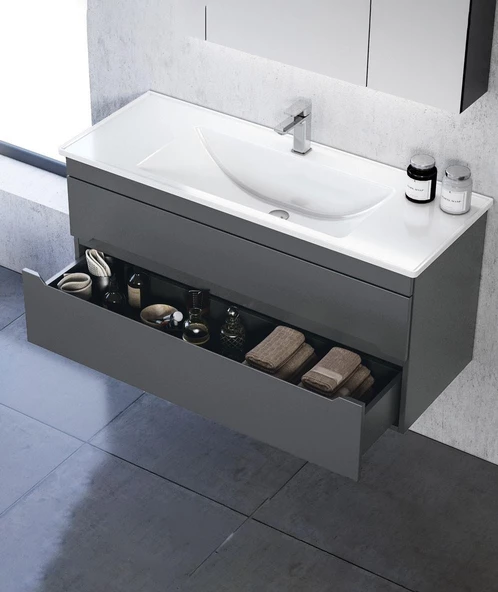 Orka Varna 100 cm Antrasit Banyo Dolabı Alt Modül ve Lavabo