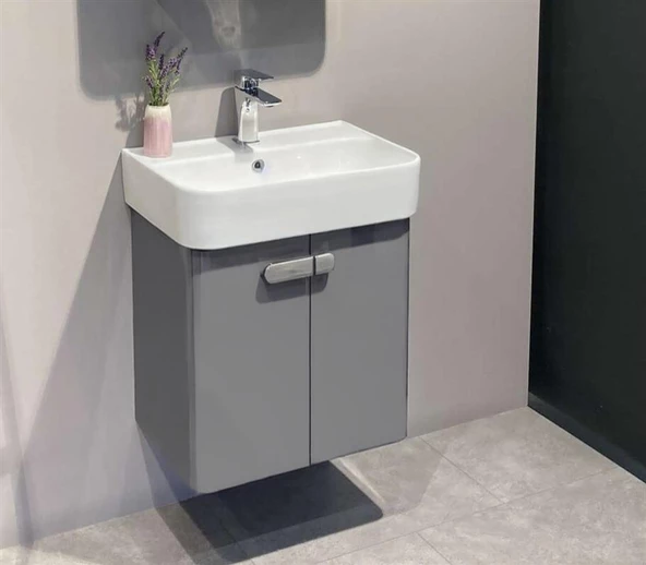Orka Orbit 55 cm Gri Banyo Dolabı Alt Modül ve Lavabo