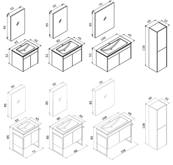 Orka Trio 100 cm Beyaz Kapaklı Banyo Dolabı Alt Modül ve Lavabo - Resim 2