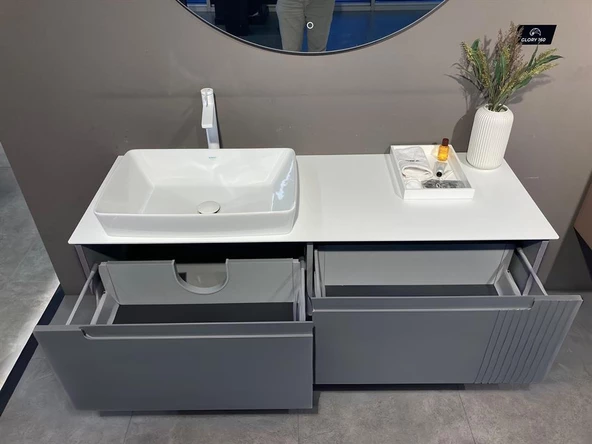 Orka Biella 140 cm Antrasit Banyo Dolabı Alt Modül ve Lavabo