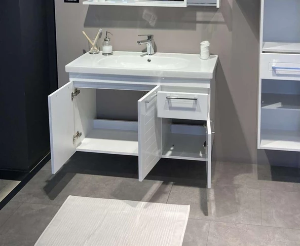 Orka Perge 85 cm Beyaz Lake Banyo Dolabı Alt Modül ve Lavabo - 4