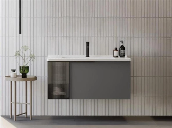 Orka Pure 100 cm Gri Banyo Dolabı Alt Modül ve Lavabo
