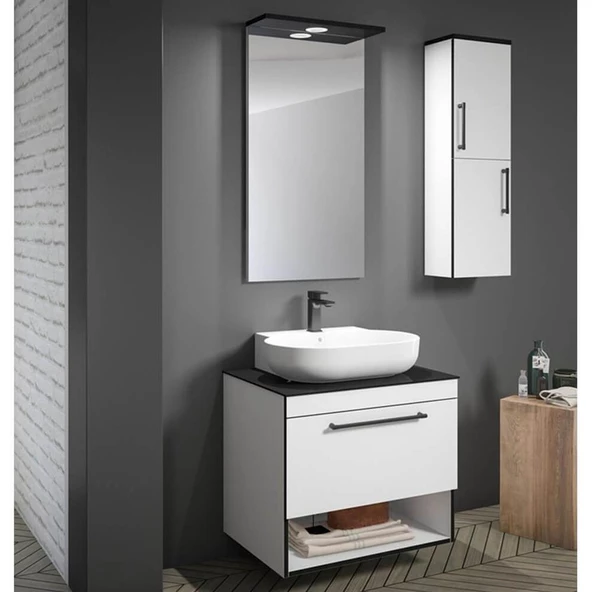 Orka Knidos 70 cm Beyaz Ledli Ayna Banyo Dolabı Takımı
