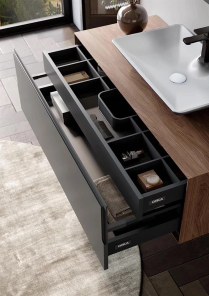 Orka Craft 120 cm Beyaz Antrasit Banyo Dolabı Alt Modül ve Lavabo - 3