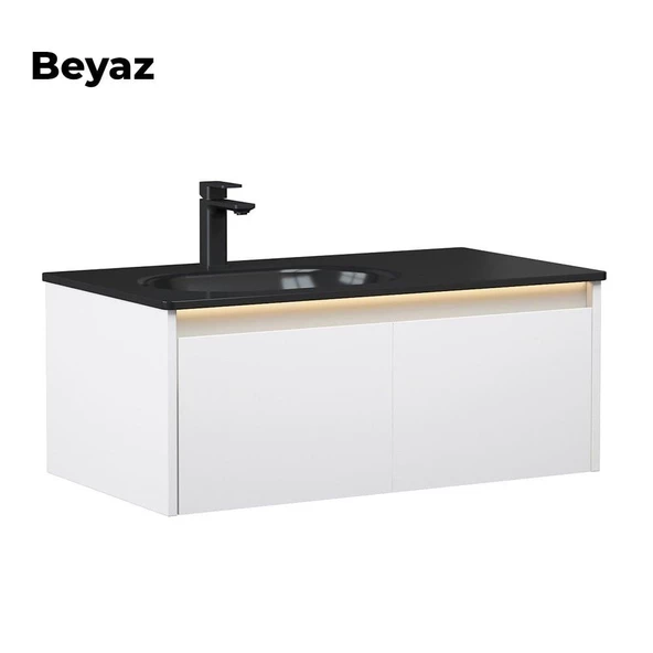 Orka Lisbon 90 cm Beyaz Banyo Dolabı Alt Modül ve Lavabo - Resim 2
